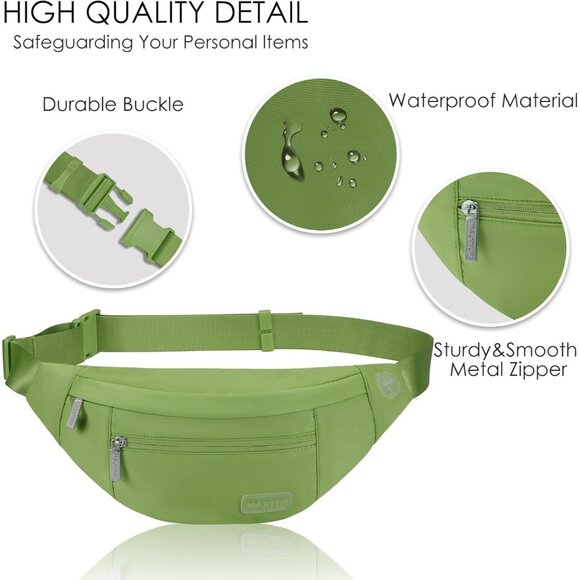 Women Men Khaki Green Large Crossbody Fanny Pack Belt Bag Hands-Free Waist Pack - Picture 4 of 7